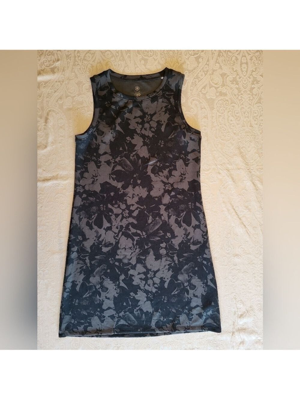 GAIAM Black and Gray Floral Pattern Sleeveless Tank Mini Dress, NWT, Small